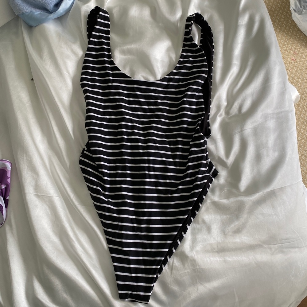 Aerie Black and White Striped One Piece